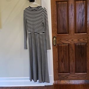 Black and white striped ankle length knit dress